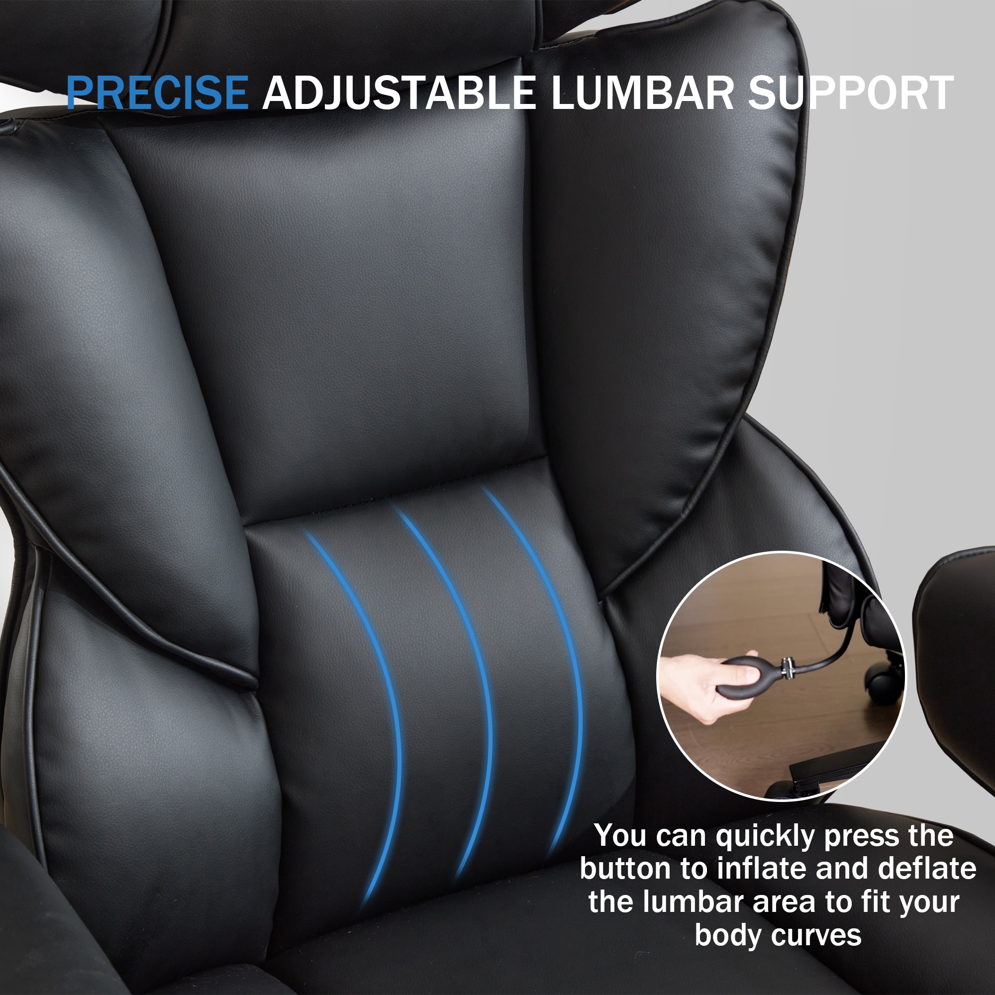 Office Chair With Foot Rest And Waist Lumber Support, Ergonomic Gaming Chair With Adjustable Height Headrest, High-Back Leather Reclining Chair For Home, Black_voghion.com
